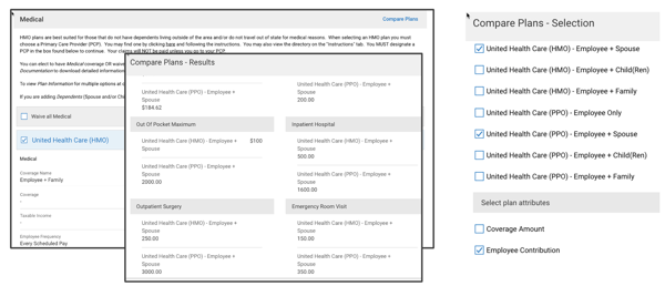 Benefit enrollment-compare plans screen