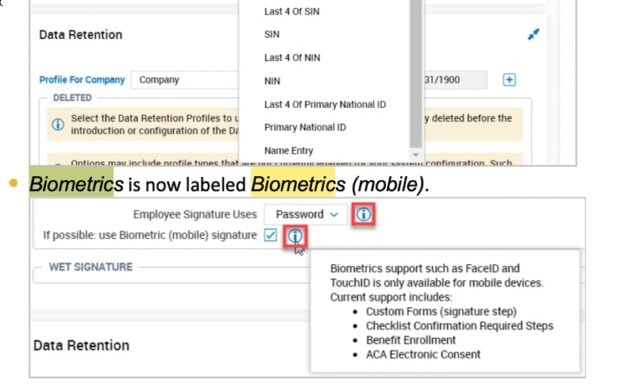 Biometrics Signatures Configuration Menu