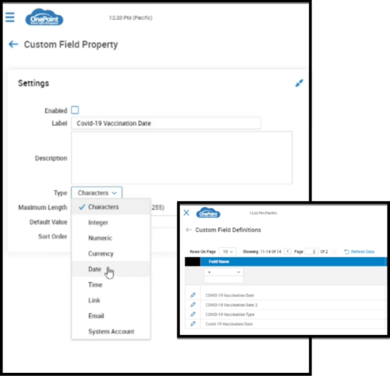 COVID-19 Vaccine tracking custom fields