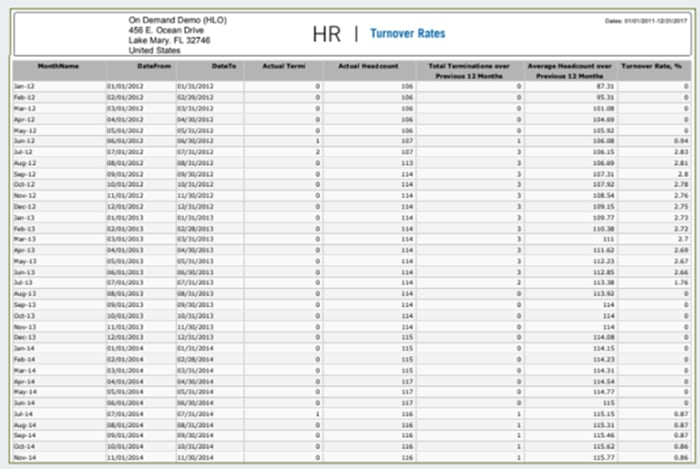 HR Metrics Employee Turnover Rate Report