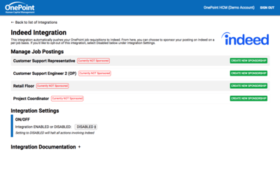 Indeed job board integration dashboard