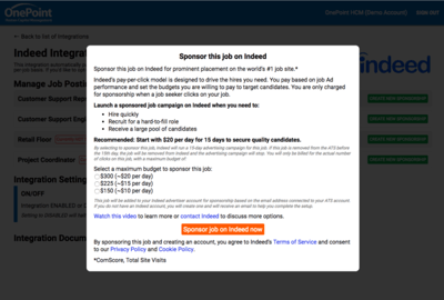indeed sponsored job activation screen