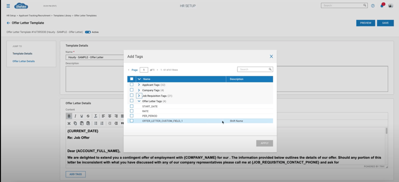Offer Letters Custom Personalization Tags