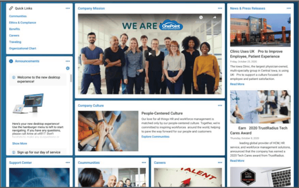 OnePoint Company HUB company intranet example