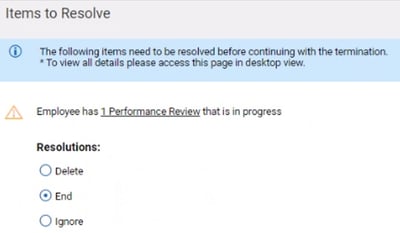 Performance Review items to resolve options for terminated employees